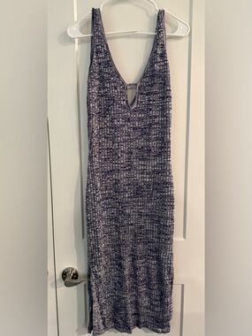 Sleeveless V-Neck Knit Maxi Dress in Heathered Navy
